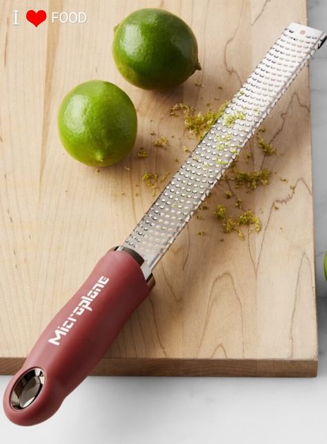 The Microplane grater originated as an excellent smoothing tool for woodworkers, which proved to be an indispensable grating tool for cooks. This version of the American-made tool quickly zests citrus fruits and grates even the hardest Parmigiano-Reggiano cheese. Microplane Grater, Parmigiano Reggiano, Citrus Fruits, Citrus Fruit, Cooking Tools, American Made, Cheese, Fruit, Tools