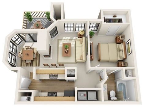 1-bedroom apartment One Bedroom Apartment Layout Floor Plans, Apartment Layout 1 Bed, One Bedroom Apartment Layout, 1 Bedroom Apartment Layout, Sims Layout, Sims 4 Jobs, Expensive Apartment, 1 Bed Apartment, House Projects Architecture