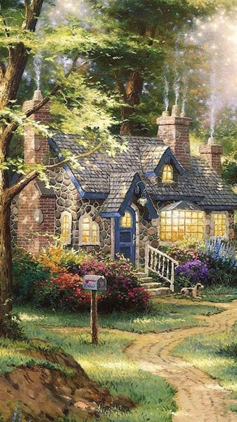 Thomas Kinkade Paintings Christmas, Thomas Kincaid Paintings, Thomas Kinkade Cottage, A House In The Woods, Archer's Voice, Thomas Kinkade Art, Thomas Kinkade Paintings, Thomas Kincaid, Thomas Kinkade Christmas