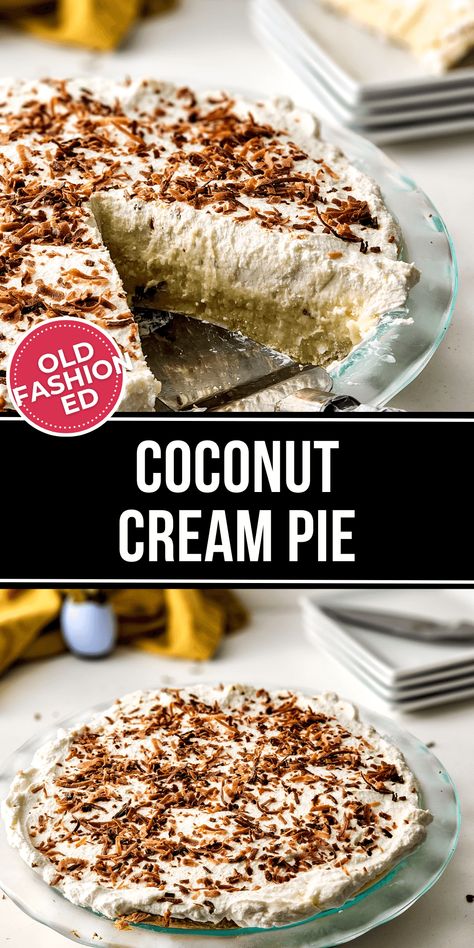 Old Fashioned Coconut Cream Pie, Best Coconut Cream Pie, Coconut Poke Cakes, Almond Macaroons, Coconut Cream Pie Recipes, Coconut Custard Pie, Homemade Pudding, Coconut Pie, Coconut Custard