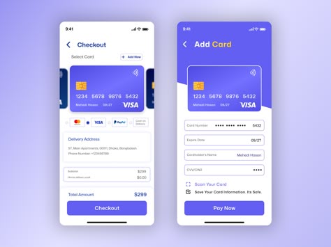 Credit Card Checkout - Daily UI 002 by Mehedi Hasan Credit Card Checkout Ui Design, Card Design Ui, Checkout Ui, Card Ui Design, Ui Cards, Ux Inspiration, Card Ui, Credit Card Design, Mobile App Design Inspiration