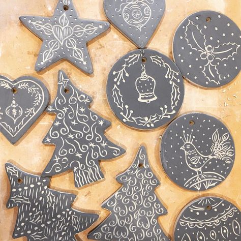 Feeling a little Christmassy this morning. These sgraffito ornaments will be ready for @handmadecanberra 7,8&9 Dec though there won’t be many #ceramicartist #handmadeporcelain #porcelain #designermarket #scandinaviandesign #sgraffito #nordicdesign #christmasdecor #christmasdecorations Sgraffito Christmas Designs, Sgraffito Ornaments, Sgraffito Christmas Ornaments, Christmas Sgraffito, Sgraffito Christmas, Clay Sgraffito, Xmas Clay, Ceramic Functional, Sgraffito Designs