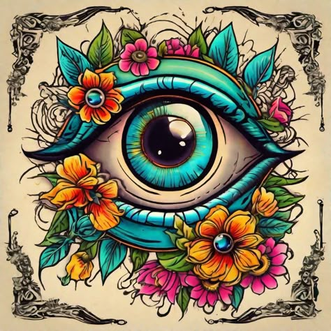 Flower Eye Tattoo, Hippie Canvas Art, Majora's Mask Tattoo, Bright Colors Art, Skateboard Art Design, Eyeball Art, Mexican Culture Art, Japan Tattoo Design, Trippy Designs