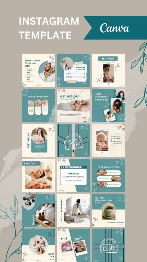 Elevate your beauty brand with our Skincare Social Media Templates! Designed for Instagram and Canva, these stunning templates make your spa posts stand out. Capture attention with eye-catching grid designs and easily customize Instagram post templates for free on Canva. Perfect for beauty salons, our templates help you effortlessly create engaging Spa Instagram post ideas and keep your brand's feed looking chic and professional! Canva Social Media Post Ideas, Instagram Template Business, Canva Social Media Post, Template Instagram Post Design, Canva Instagram Post Ideas, Instagram Canva Template, Spa Instagram Post Ideas, Business Social Media Posts Design, Beauty Social Media Design