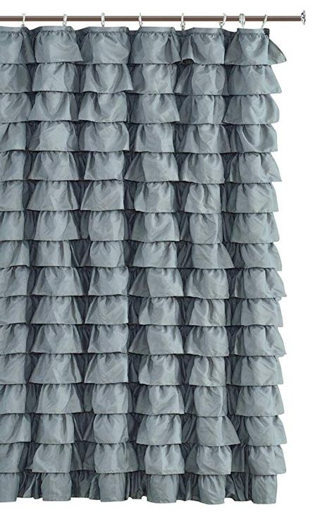 Waterfall Silver Ruffled Shower Curtain Ruffled Shower Curtain, Double Swag Shower Curtain, Ruffle Shower Curtain, Home Waterfall, Shower Curtain Color, Curtain Tutorial, Ruffled Fabric, Ruffle Shower Curtains, Flamenco Skirt