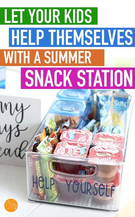 Let kids help themselves with a summer snack station stocked with family favorites! Foster independence in your kids during summer break by giving them a self serve snack station to help themselves to their favorite mom approved snacks. See how to make your own summer snack station and what to put inside! #ad #summerbreak #snacks #snacktime Summer Snacks For Kids Self Serve, Self Serve Snacks For Kids, Snack Station Kids, Kid Schedule, Summer Kids Snacks, Snack Bin, Snack Bucket, Pool Snacks, Kid Pantry