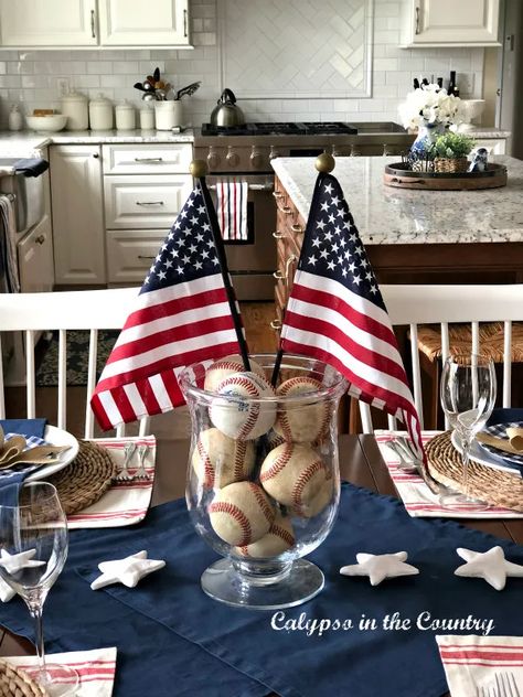 Decorate the interior of your home and maybe your outdoor front porch this 4th of July! Here are nine Patriotic Decorating DIY posts that I think will inspire you up your game this year. Nine bloggers have patriotic pillows, tables, porches, and more. Patriotic Centerpieces, Summer Tablescapes, Look Festival, Fourth Of July Food, Fourth Of July Decor, American Flags, Patriotic Crafts, 4th Of July Celebration, Patriotic Party