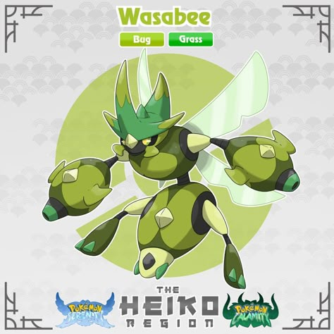 Brad "Heiko" Harris on Instagram: “WASABEE The Mortar Bug Pokémon Pupeppa has evolved! Made in collaboration with…” Pokemon Rpg, Pokemon Project, Pokemon Fakemon, Pokemon Fake, Pokemon Fusion Art, Mega Pokemon, Pokemon Regions, Pokemon Breeds, Oc Pokemon