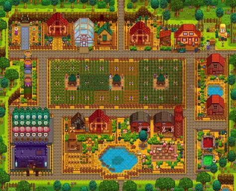 Stardew Valley Easy Farm Layout, Stardew Valley Calico Desert Layout, Farm Set Up Stardew, Stardew Valley Farming Layout, Stardew Valley Map Layout, Stardew Valley Farm Design Ideas, Stardew Valley Regular Farm Layout, Stardew Valley Normal Farm Layout, Stardew Valley Basic Farm Layout