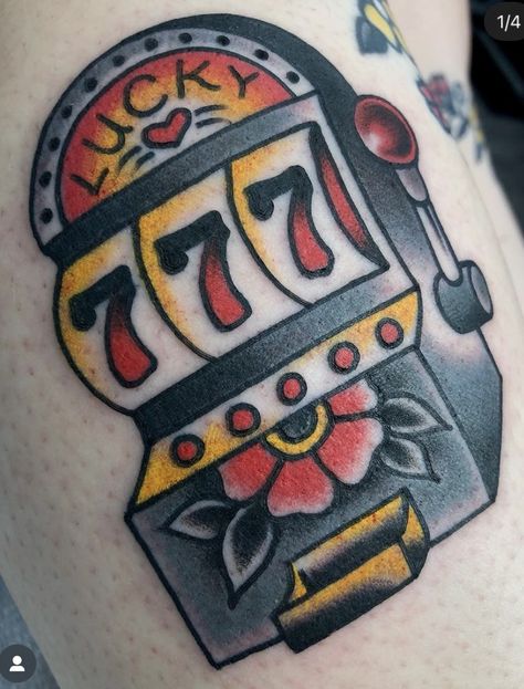 Slot Machine Tattoo, Machine Tattoo, American Traditional, Slot Machine, Tatting, Tattoo Ideas, Slots, Casino, Tattoos