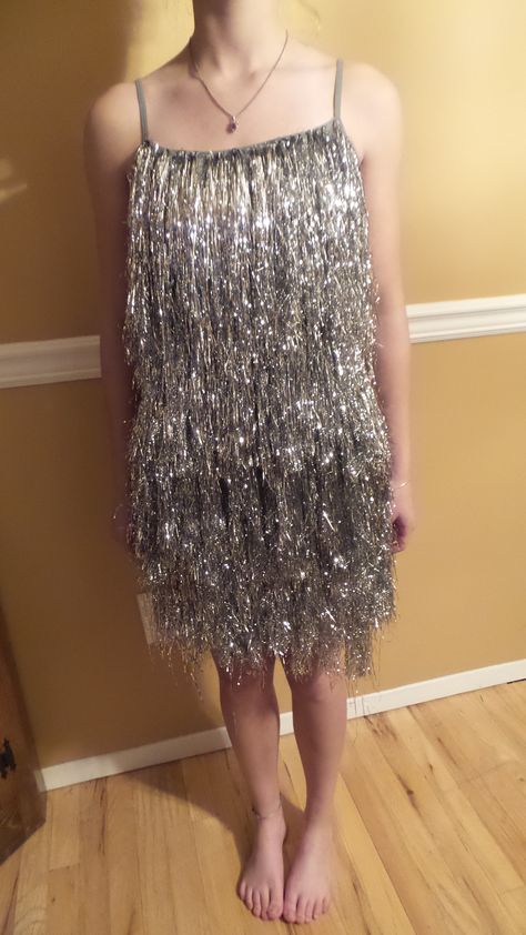 Short Flowy Sequin Dress, Glitter Dress Short Flowy, Silver Noodle Fearless Dress, Tinsel Dress Diy, Short Purple Glitter Flowy Dress, Silver Fringe Mini Dress, Tinsel Dress, Flowy Dress Short, Strange Fashion