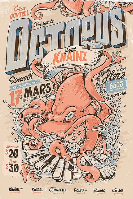 Octopus Shirt Design, Octopus Graphic Design, Octopus Illustration Graphic Design, Graphic Design Illustration Art Poster, Couple Graphic Design, Scary Octopus, Kraken Illustration, Beach Graphic Design, Poster Styles