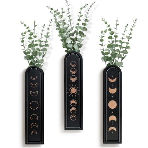 PRICES MAY VARY. 【Wooden Wall Hanging Planters with Unique Pattern Design】Our indoor plant wall hanging planters come in a set of 3, with a unique and elegant look, each one is hand-carved with a different star and moon pattern, adding elegance to any space. This hanging planter is perfect for decorating your living room, bedroom, dining room, entryway, office, etc., and can be used to display your favorite plants or flowers, or hung alone as a standalone work of art 【A Must-Have for Plant Decor Wood Wall Vase, Bedroom Decor Wood, Wall Vase Decor, Zen Room Decor, Diy Wall Planter, Planters For Indoor Plants, Alternative Home Decor, Black Bedroom Design, Indoor Plant Wall