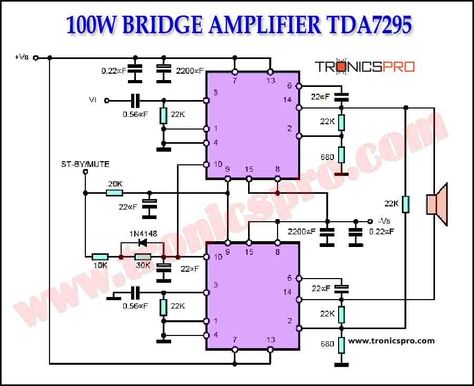 100W Bridge Amplifier TDA7295 Circuit Diagram Tda7294 Subwoofer Amplifier, Tda7294 Amplifier, Electrical Wiring Colours, Basic Electronic Circuits, Mini Amplifier, Circuit Board Design, Power Supply Circuit, Subwoofer Amplifier, Stereo Amplifier