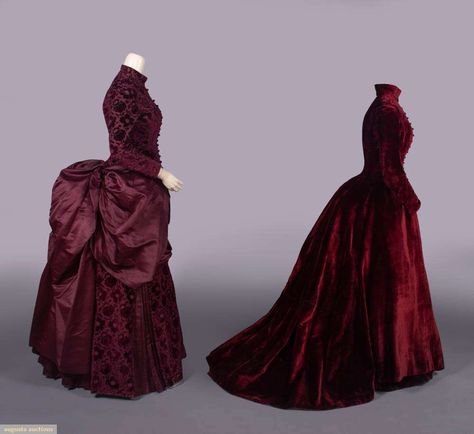 Search Past Sales Pomegranate Dressing, Dnd Oc, Dinner Dresses, 19th Century Clothing, Bustle Dress, Century Clothing, Clothing And Textile, Vintage Gowns, Couture Vintage