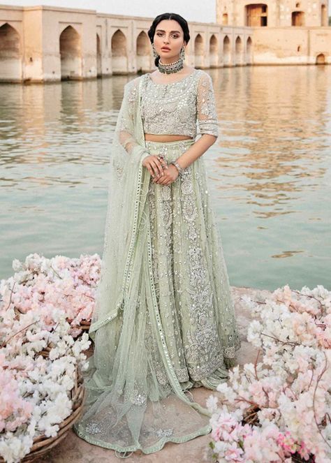 Mint Lehenga, Raw Silk Lehenga, Engagement Bride, Nikkah Dress, Net Blouses, Bridal Dresses Pakistan, Net Lehenga, Organza Dupatta, Silk Lehenga