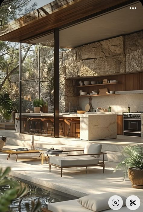 Stone Barbecue Design, Enclosed Outdoor Kitchen, Summer Kitchen Outdoor, Outdoor Kitchen Patio Ideas, Kitchen Patio Ideas, Dream Outdoor Kitchen, Outdoor Cooking Spaces, Indoor Outdoor Kitchen, Outdoor Patio Designs