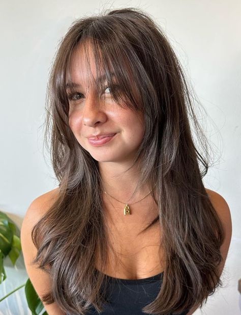 Long Brunette Hair with Wispy Side Bangs Haircut 2024, Brown Hair Inspo, Hair Inspiration Long, Hairstyles For Layered Hair, Haircut Inspo, Hair Cut Ideas, Hair Appointment, Long Brown Hair, Haircuts Straight Hair