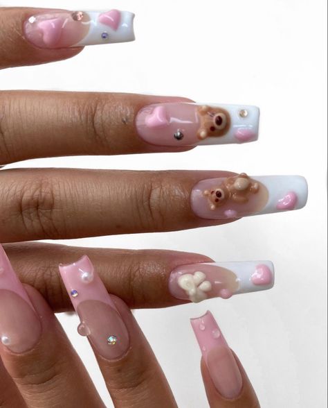 Secret Nail Affair, Persian Nails, Uwu Nails, Mermaid Core Nails, Blob Nails, Kawaii Nails Acrylic, Teddy Bear Nails, Bear Nails, Kawaii Nail Art