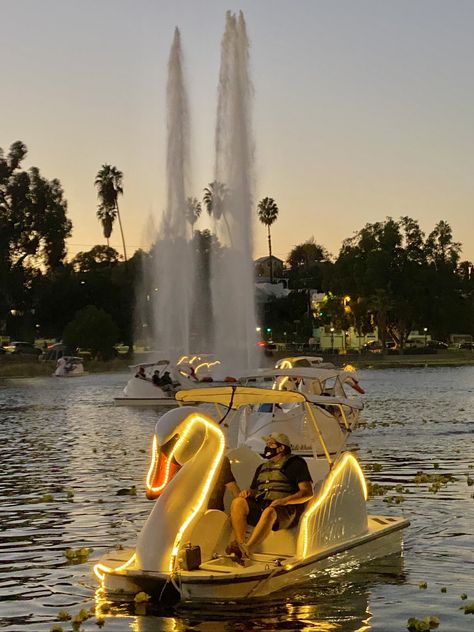 Echo Park Swan Boats, Swan Pedal Boat, Beach Resort Design, Swan Boat, Echo Park Lake, Swan Boats, Park Proposal, Lake Boats, Date Night Aesthetic