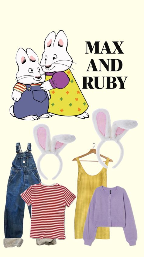 Max And Ruby Halloween Costume, Actor Costume Ideas, Max And Ruby Costume, Costumes With Overalls, Max Costume, Cartoon Halloween Costumes, Max And Ruby, Matching Halloween Costumes, Classy Halloween Costumes