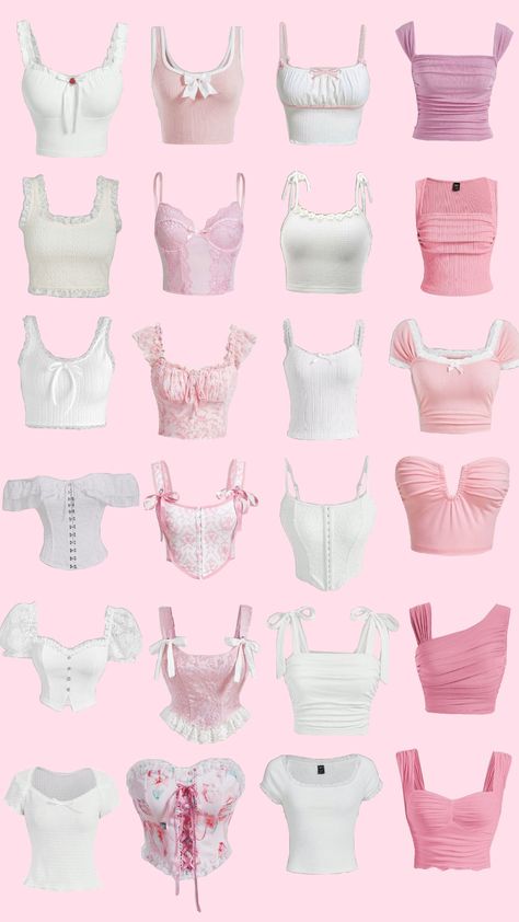 Coquette Style Tops✨🩷💓 Coquette Top Outfit, Top Rosa Outfit, Soft Pink Aesthetic Outfits, Coquette Girl Outfits, Coquette Soft Style, Blusas Coquette, Coquette Shirts, Coquette Outfit Ideas, Outfit Ideas Plus Size