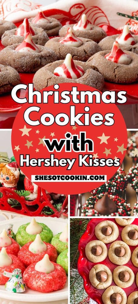 Hidden Hershey Kiss Cookies Recipe, Hershey Christmas Cookies, Cookies With Hershey Kisses On Top, Hidden Hershey Kiss Cookies, Hershey’s Kiss Cookies, Chocolate Kiss Cookies Christmas, Hersheys Kiss Recipes, Christmas Cookies Kisses, Candy Cane Hershey Kiss Recipes