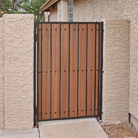 Composite Wood | First Impression Security Doors Wooden Gates Ideas, Fence Gate Ideas, Wooden Gate Designs, Wooden Garden Gate, Backyard Gates, Metal Garden Gates, Iron Garden Gates, Home Gate Design, Wooden Gate