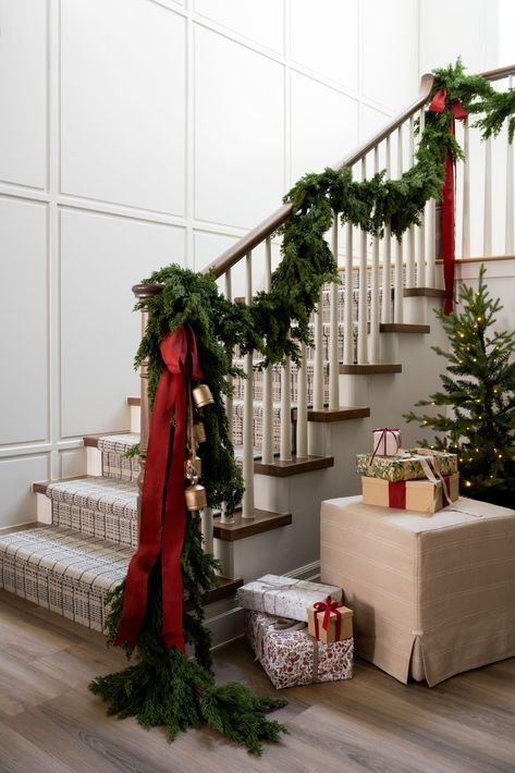 How to Style Holiday Greenery - Studio McGee Christmas Staircase Decor, Christmas Stairs, Christmas Staircase, Holiday Greenery, Christmas Interiors, Christmas Inspo, Christmas Decorations Rustic, Elegant Christmas, Christmas Aesthetic