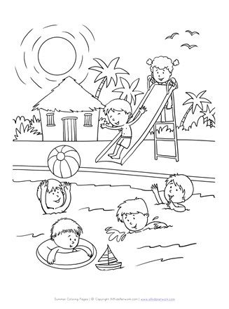 Summer Coloring Sheets, Pool Drawing, Love Coloring Pages, Summer Coloring Pages, Coloring Art, Drawing Color, Kids Coloring Book, Art Drawings For Kids, Book Page