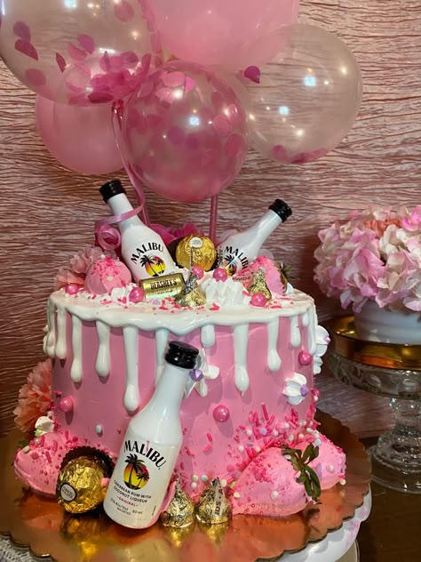 Pink cake, Malibu! Malibu Birthday Cake Ideas, 18th Alcohol Birthday Cake, 18th Birthday Cake Malibu, 21dt Birthday Cake Ideas, 19 Birthday Cakes Ideas, Small 18th Birthday Cake, Pink 19th Birthday Cake, Malibu Cake Ideas, 21 Cake Ideas 21st Birthday Girl