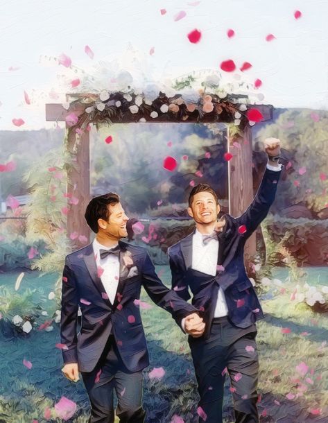 Wedding Fanart, Fictional Relationships, Michael Supernatural, Destiel Fanart, Supernatural Comic, Supernatural Fan Art, Jensen Ackles Supernatural, Supernatural Art, Dean And Castiel