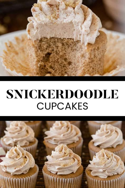 Snickerdoodle Cupcakes - Super moist and delicious! These cupcakes pack the same cinnamon sugar punch as the famous cookies, but have the added benefit of buttercream frosting. Top Bakery Items, Cupcake Garnish Ideas, Cupcake Business Ideas, Famous Cookies, Snickerdoodle Cupcakes, Homemade Cupcake Recipes, Cinnamon Frosting, Delicious Cupcakes Recipes, Homemade Cupcakes