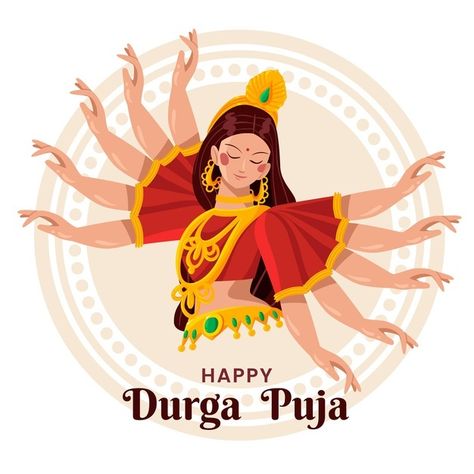 Hand drawn durga puja concept | Free Vector #Freepik #freevector #hand #hand-drawn #celebration #happy Happy Navratri Wishes, Durga Pooja, Happy Durga Puja, Navratri Wishes, Durga Painting, Navratri Images, Kali Goddess, Happy Navratri, Banner Template Design