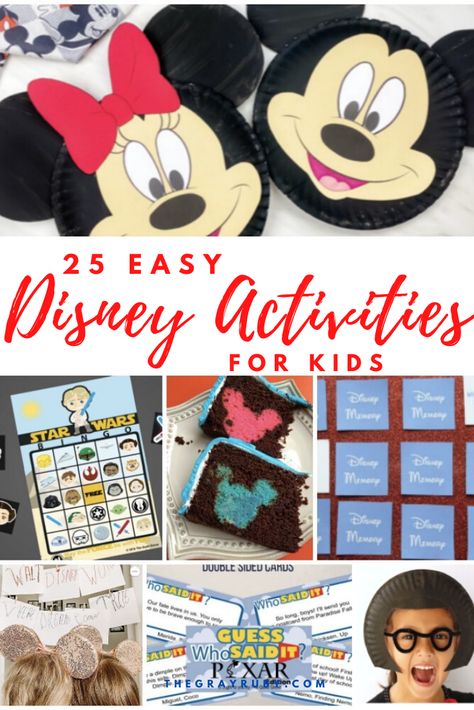 25 Disney activities for kids. These easy craft ideas are so fun and this post includes tons of free Disney printables. Disney crafts. Baby Yoda craft. Mickey crafts. Disney Countdown Activities, Disney Games For Preschoolers, Disney Printables Free Activities, Disney Day Classroom Activities, Disney Toddler Activities, Disney Day In The Classroom, Disney Day At School Activities, Disney Day Activities For School, Disney Week Summer Camp Activities