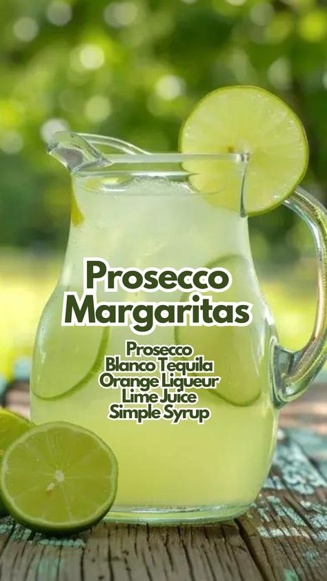 Prosecco Margaritas are a perfect choice for those looking to dazzle with a unique and refreshing cocktail. This drink mixes the crisp, bold taste of blanco tequila with the sweet notes of orange liqueur and the zestiness of fresh lime juice, finished with a splash of chilled Prosecco. #proseccomargaritas via @mybartender Prosecco Tequila Cocktails, Prosecco Margarita, Margarita Flavors, Lime Cocktails, Booze Board, Liqueur Cocktails, Lamarca Prosecco, Cocktail Cards, Bartender Drinks Recipes