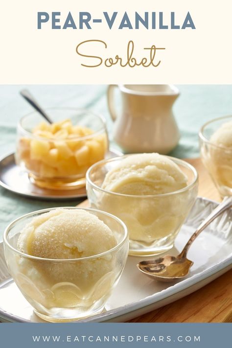 Have you tried out our Pear-Vanilla Sorbet? A creamy and tangy dessert that comes together with just five ingredients. 🍐 🍨 Vanilla Sorbet Recipes, Fall Sorbet Flavors, Pear Sorbet Recipe, Frozen Pear Recipes, Peach Pillows, Vanilla Sorbet, Sorbet Flavors, Kahlua Cheesecake, Pear Cream