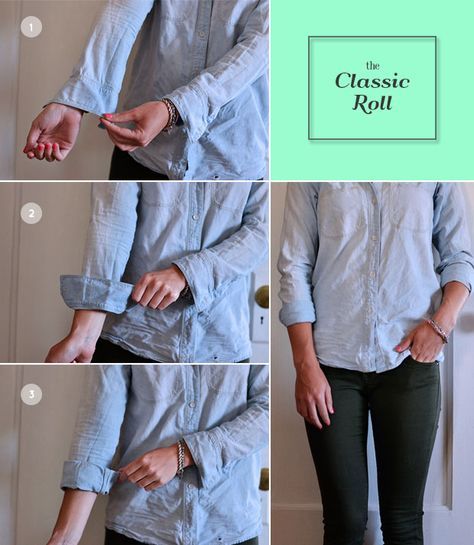 5 Ways to Roll Sleeves via Advice from a Twenty Something Shirt Folding Trick, Fold Dress, How To Roll, Roll Sleeves, Shirt Folding, Dresses By Pattern, How To Fold Sleeves, Dress Sleeves, Tied Shirt