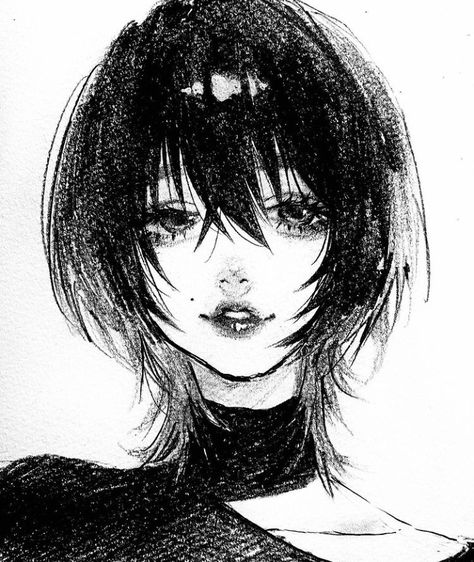 Manga sketch A Girl, Short Hair, A Woman, Black And White, Twitter, Hair, White, Black