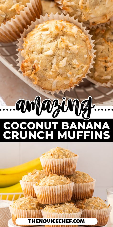 Banana Crunch Muffins, Coconut Muffin Recipes, Banana Coconut Muffins, Coconut Banana Bread, Almond Muffins, Banana Toast, Coconut Muffins, Banana Muffin Recipe, Banana Bread Muffins