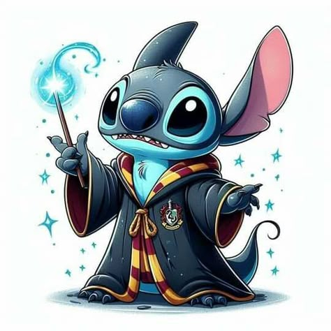 Stitch Harry Potter Wallpaper, Stitch Harry Potter Tattoo, Cut Halloween Wallpapers, Harry Potter Cartoon Art, Harry Potter Stitch, Disney Stitch Tattoo, Lilo And Stitch Characters, ليلو وستيتش, Lilo And Stitch Quotes