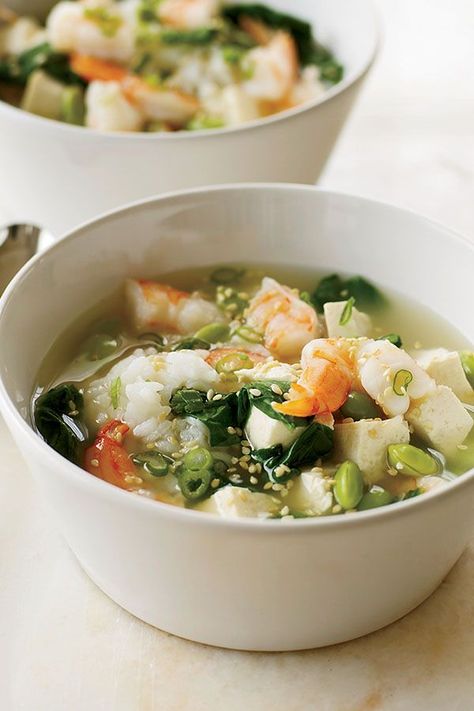 This quick and easy 20-minute miso soup recipe incorporates shrimp and tofu to create the ultimate comfort food meets fall recipe. Whether you’re looking to eat this seafood recipe as a quick and easy weeknight dinner, pack it for lunch, or use it as an appetizer, it’s a great choice for a shrimp recipe. #fallrecipes #souprecipes #misosouprecipes #misosoup #shrimprecipes #seafoodrecipes Light Shrimp Recipes, Shrimp Tofu Recipe, Soup With Shrimp, Seafood Soup Recipes, Shrimp Recipes Healthy, Seafood Stew, Healthy Shrimp, Asian Soup, Seafood Soup