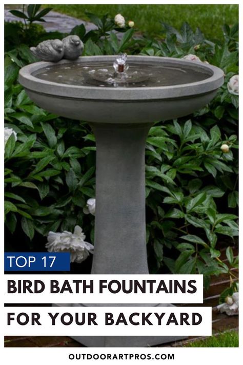 From simple and classic birdbath fountains to garden water fountains that are more ornate and detailed in style, you can find a wide array of bird bath fountains to add a welcoming element to your yard. Perfect addition to your garden project and garden design. From classic style to ornate designs, here’s our list of the top 17 birdbath fountains to consider. Garden Bird Bath Fountain, Stone Bird Bath Garden, Bird Bath With Fountain, Birdbath Water Fountain, Solar Powered Bird Bath Fountain, Bird Bath Water Fountains, Bird Bath Fountain Ideas, Bird Baths In Garden, Bird Fountain Ideas