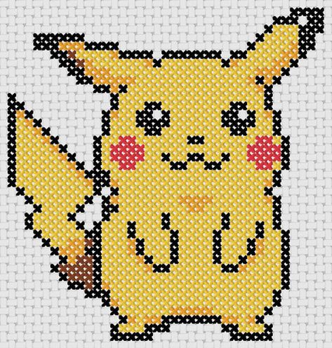 Pikachu Cross Stitch Pattern, Pikachu Cross Stitch, Cross Stitch Simple, Anime Cross Stitch, Geeky Cross Stitch Patterns, Pokemon Cross Stitch Patterns, Geeky Cross Stitch, Pokemon Cross Stitch, Anime Pattern