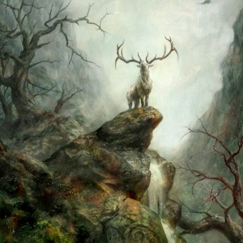 It is said he is a great white Stag, who protects the Forest and Animals. The Old Gods, Old Gods, Deer Art, Forest Spirit, Hur Man Målar, A Deer, Mystical Creatures, Arte Fantasy, Arte Animal