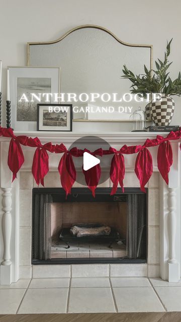 Cameron & Sadie on Instagram: "DIY Anthropologie Inspired Bow Garland 🎀 I know it’s only November 1st, but that basically means Christmas!!!! #christmasdecor #cottagecore #anthropologie #anthropologiediy #diycraft #easydiydecor #christmasdiy #homedesign #home #holidaydecor" Stocking Hanging Ideas Mantle, Red Bow Garland Christmas, Anthropologie Bow Garland Diy, Christmas Living Room Inspiration, Ribbon On Mantle, Anthropologie Bow Garland, Anthropologie Christmas Decor Diy, Bow Decor Christmas, Diy Bow Garland Christmas