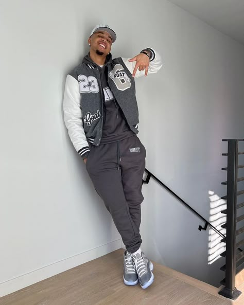 Jordan 11 Cool Grey Outfit, Grey Outfit Men, Jordan 11 Outfit Men, Men Outfits Aesthetic, Jordan 11 Outfit, Outfits With Jordan 1s Fashion Styles, Sporty Outfits Men, Jordan 11 Cool Grey, Black Men Fashion Urban