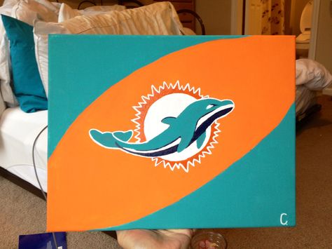 Canvas with Miami dolphins new logo Miami Dolphins Drawing, Diy Miami Dolphins Gifts, Miami Dolphins Painting, Nfl Painting, Miami Dolphins Cake, Dolphins Painting, Apartment Paintings, Dolphins Quotes, January Projects