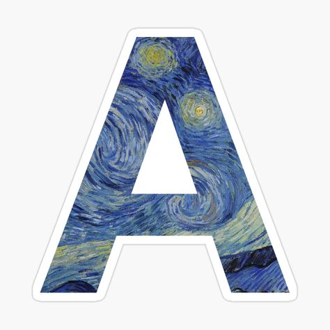 A Sticker Letter, Starry Night Sticker, Night Stickers, Letters Stickers, Starry Night Painting, Photoshop Tutorial Photo Editing, Work Stickers, Cute Laptop Stickers, Arte Van Gogh