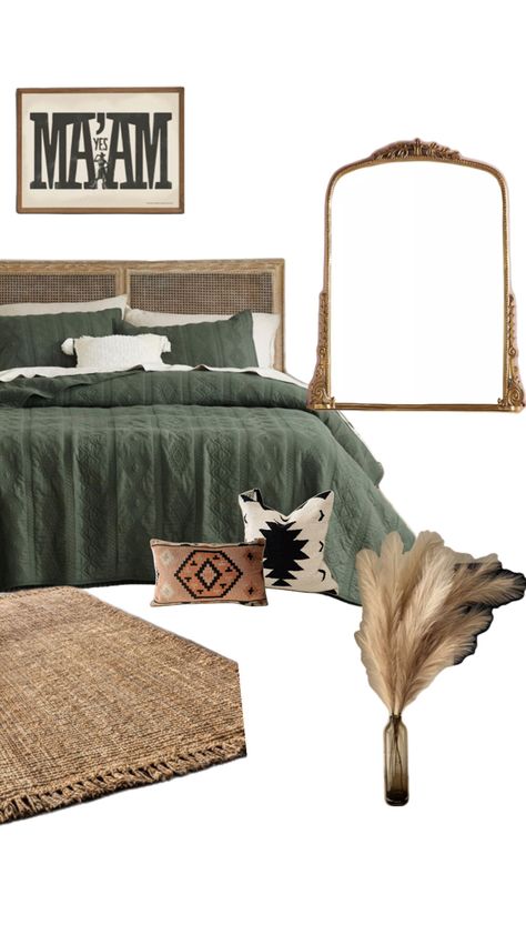 Organic western Green Western Bedroom, Western Bedroom Ideas, Western Room, Western Bedrooms, Western Bedroom Decor, Ranch House Decor, Western Bedroom, Mobile Home Decorating, Cozy Room Decor